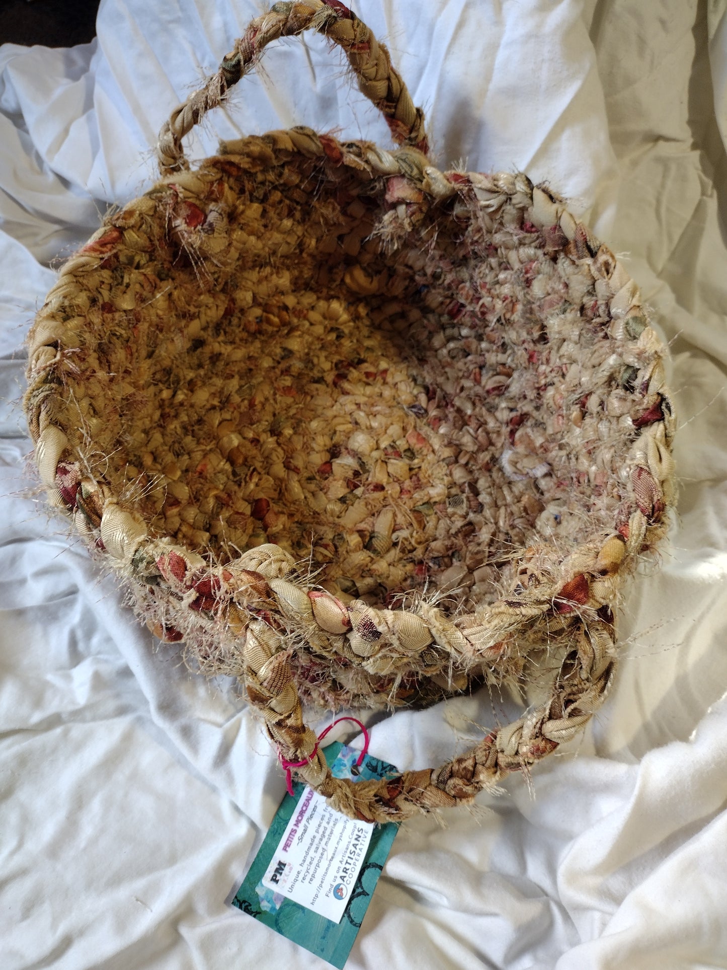 12 inch diameter hand braided basket with handles